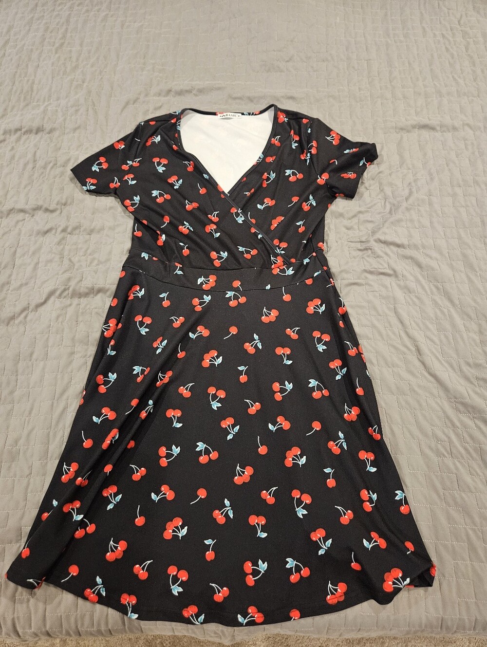 Black Cherry Print Dress - Xl